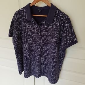 Lands End Polo Shirt Plus Size 2x navy white dots